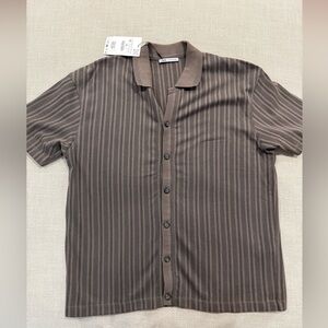 Zara Men's Casual Brown Striped Button Down Shirt